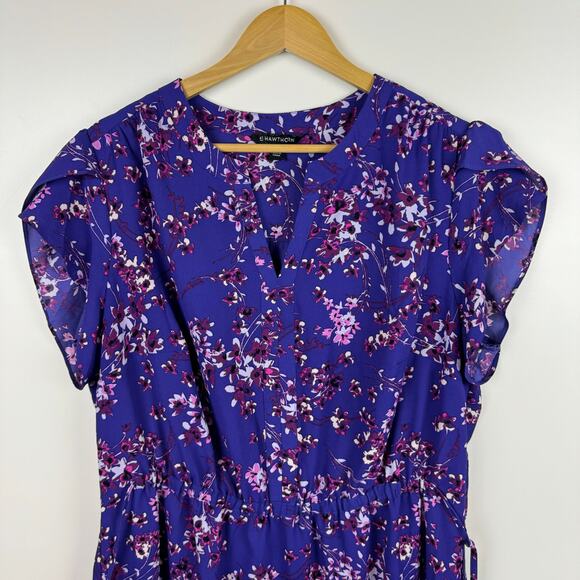 41 Hawthorn Womens Floral Cinched Waist Mini Dress in Purple Sz 1X | Feminine - Picture 4 of 15